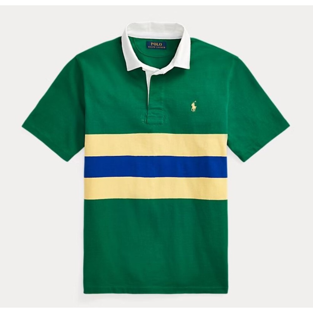 Polo Ralph Lauren Men's Classic Fit XL Jersey Rugby Shirt Green Yellow Striped